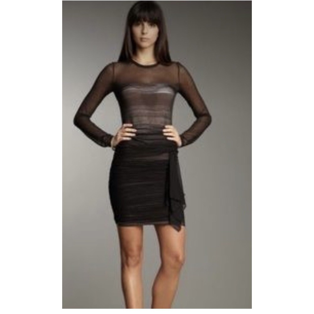 BCBG MaxAzria Womens Mesh Wrap Dress Black Long Sleeve Size M
